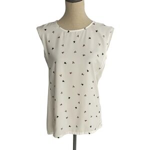 RW&CO. Sleeveless Top Women Size Small White‎ Insect Novelty Print Blouse